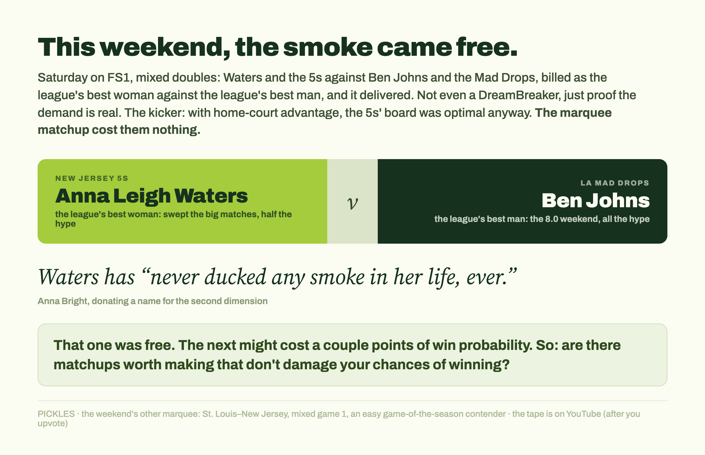 Waters v Johns: the billing, the Bright quote, and the price line